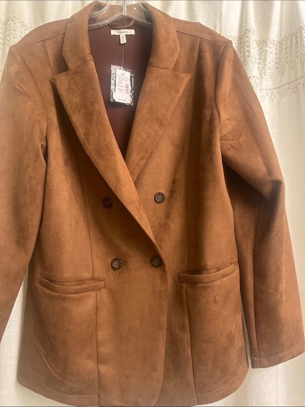 Maurices Chestnut Brown Double-Breasted Suede-Look Blazer